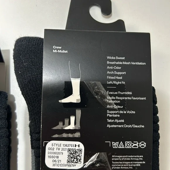 Under Armour Crew Socks UA Playmaker Project Rock 1362703 Black Gray 12-16 NWT - Picture 5 of 5